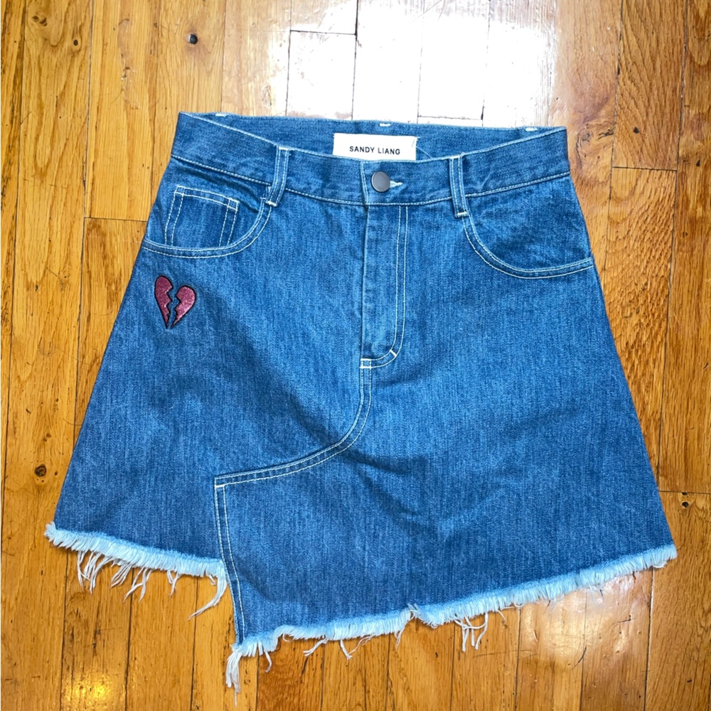 💎NWT Sandy Liang x Lane Crawford denim mini skirt broken heart - Picture 1 of 8